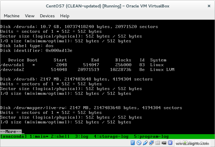 با زدن Enter به Bash shell بر می گردید. 8- آماده سازی دیسک جدید از آنجا که ما 2GB Disk جدید را بطور کامل به سیستم مجازی اضافه کرده ایم ما باید این دیسک را برای استفاده LVM آماده کنیم. اگر در حال گسترش Root Partition با یک پارتیشن خالی موجود هستید نیز فرآیند مشابه است. فقط از مشخص کننده پارتیشن (sdaX or sdbX) هنگامی که در حال اجرای دستورات هستید استفاده کنید. پیکربندی آخرین دیسک را با دستور "fdisk -1" د بررسی کنید.