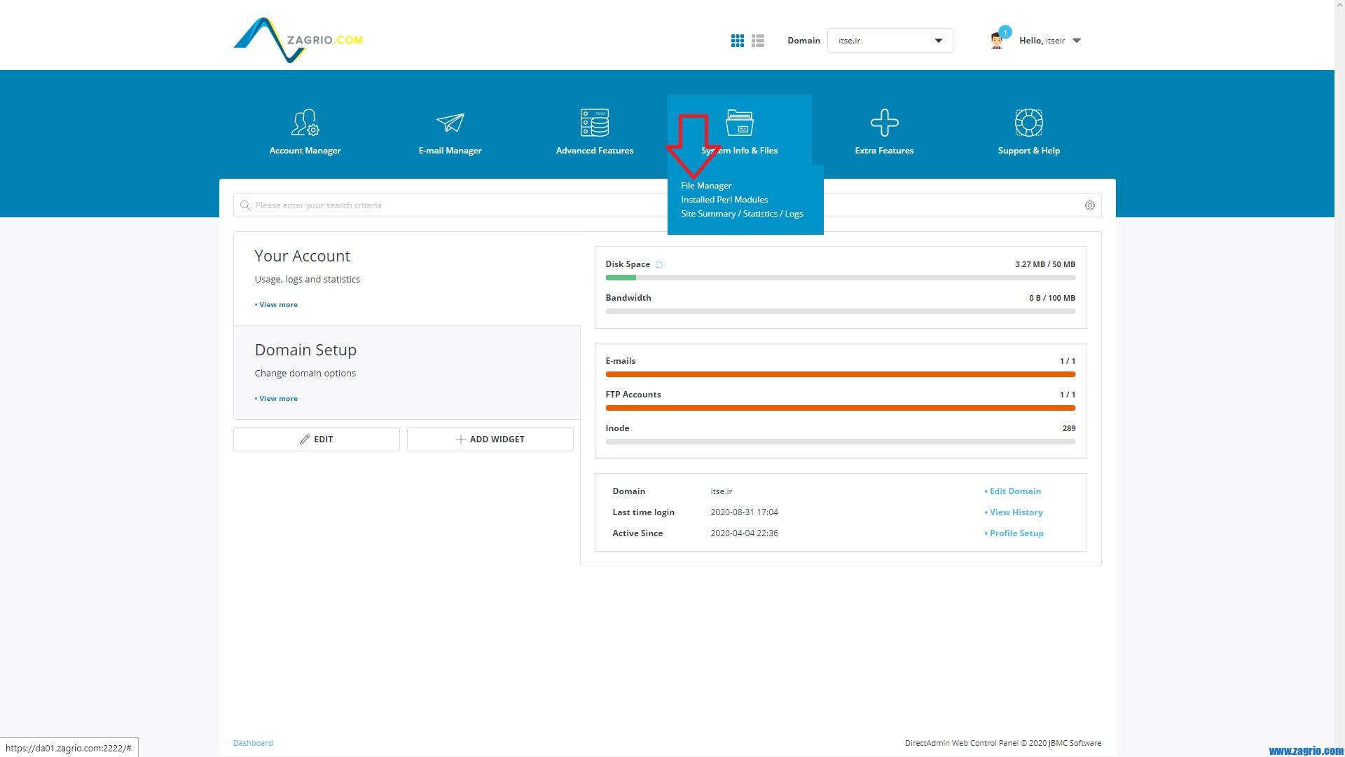 file manager in direct admin