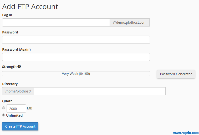 cpanel add ftp account